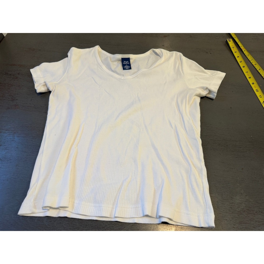 High Sierra Womens Ribbed Knit Short Sleeve Scoop Neck Tee White Size S